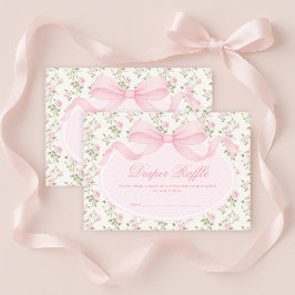 Tarjeta De Recepción Elegante Coqueta Lazo Rosa Sorteo de Pañales