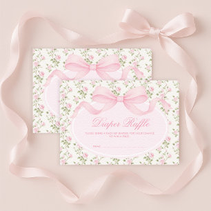 Tarjeta De Recepción Elegante Coqueta Lazo Rosa Sorteo de Pañales