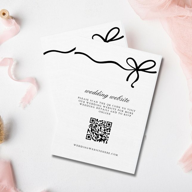 Tarjeta De Recepción Elegante Coquette Bow Boda Detalles Código QR (Elegant Coquette Bow Wedding Details QR Code Enclosure Card)