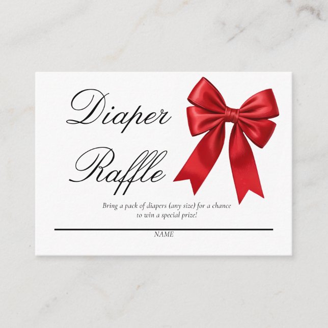 Tarjeta De Recepción Elegante Coquette Rosa Bow Diaper Raffle (Anverso)