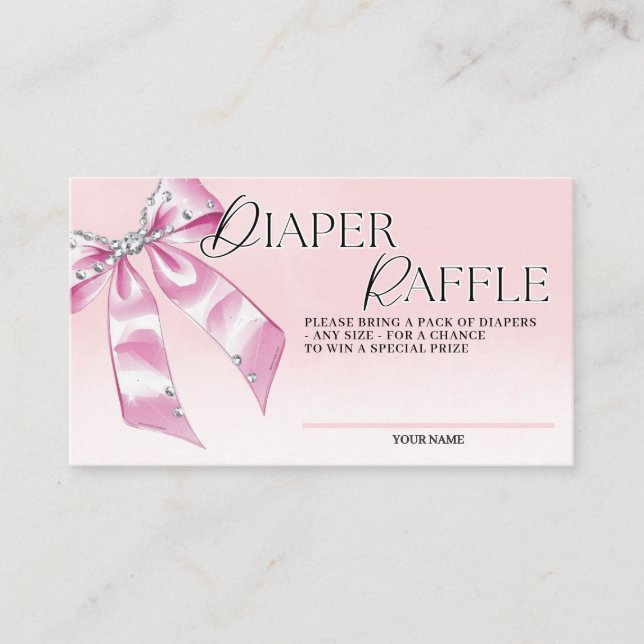 Tarjeta De Recepción Elegante Coquette Rosa Bow Diaper Raffle (Anverso)