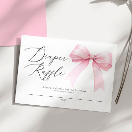 Tarjeta De Recepción Elegante Coquette Rosa Bow Diaper Raffle Baby Show