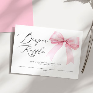 Tarjeta De Recepción Elegante Coquette Rosa Bow Diaper Raffle Baby Show