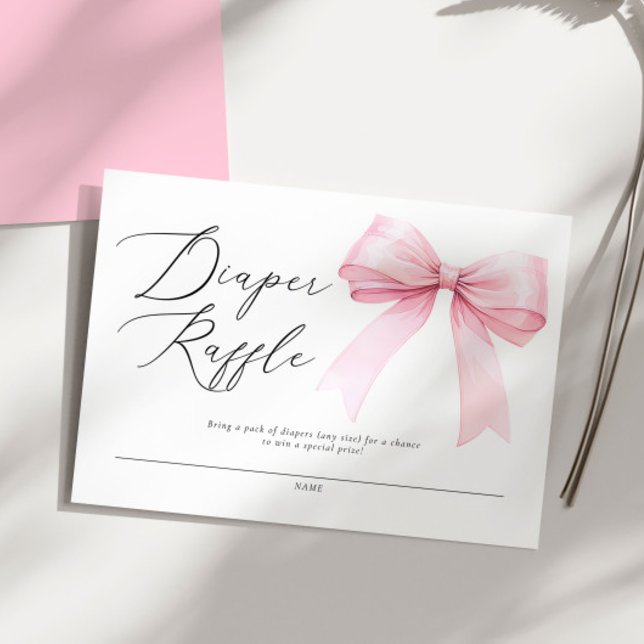 Tarjeta De Recepción Elegante Coquette Rosa Bow Diaper Raffle Baby Show (Subido por el creador)