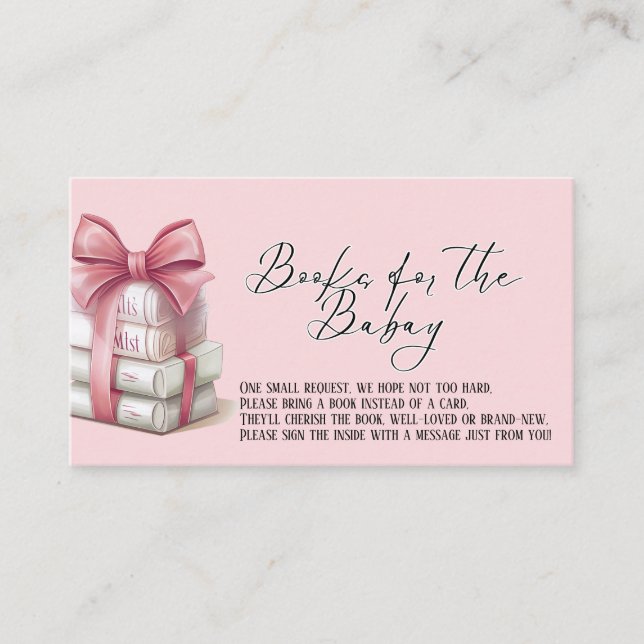 Tarjeta De Recepción Elegante Coquette Rosa Bow "Libros para el bebé" (Anverso)