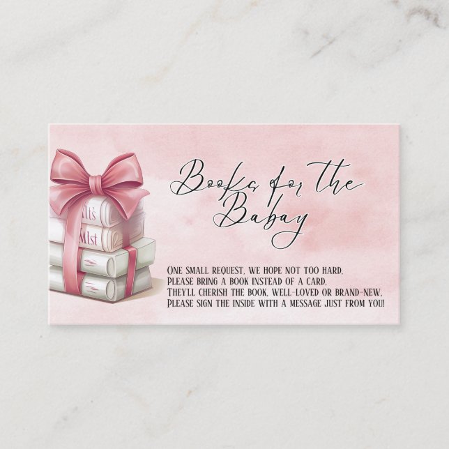 Tarjeta De Recepción Elegante Coquette Rosa Bow "Libros para el bebé" (Anverso)