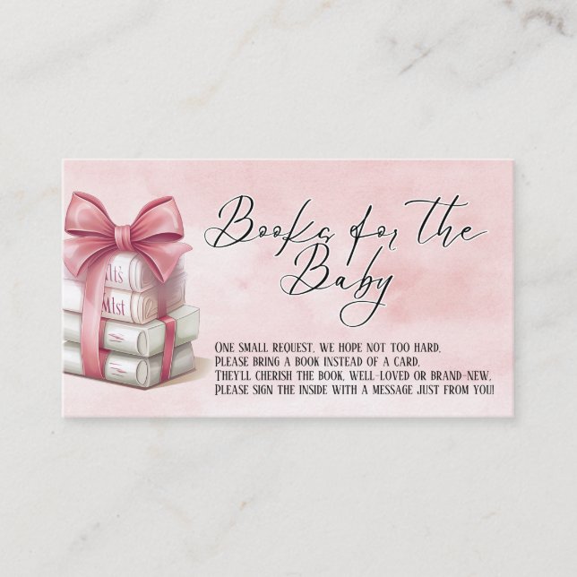 Tarjeta De Recepción Elegante Coquette Rosa Bow "Libros para el bebé" (Anverso)