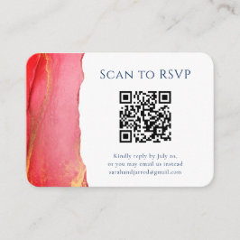 Tarjeta De Recepción Elegante Coral Azul QR Boda de código RSVP