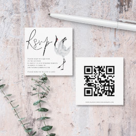 Tarjeta De Recepción Elegante Crane Bird Script QR Boda de código RSVP