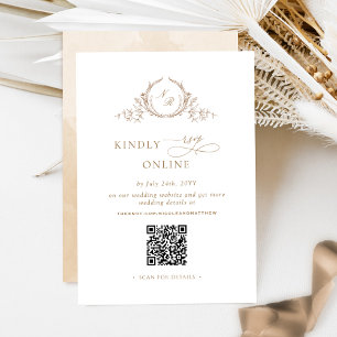 Tarjeta De Recepción Elegante Crema Beige Monograma RSVP Código QR en l