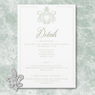 Tarjeta De Recepción Elegante Cresta de Pájaro Chinoiserie Verde Boda