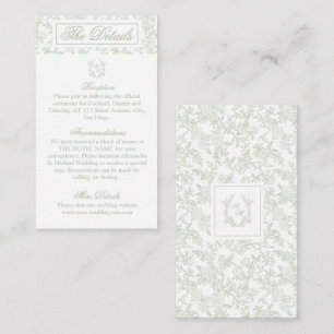 Tarjeta De Recepción Elegante cresta floral monograma de boda en verde