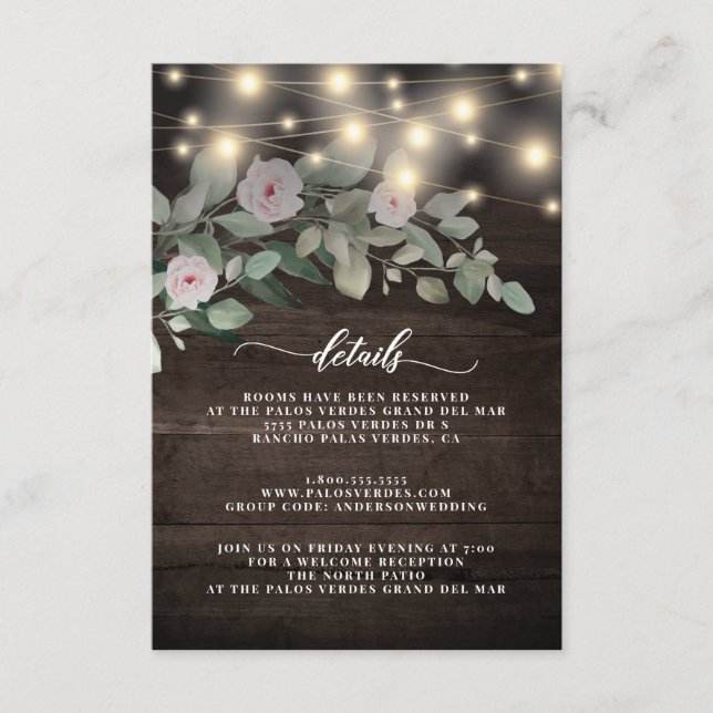 Tarjeta De Recepción Elegante cuerda rústica de madera que ilumina la v (Anverso)