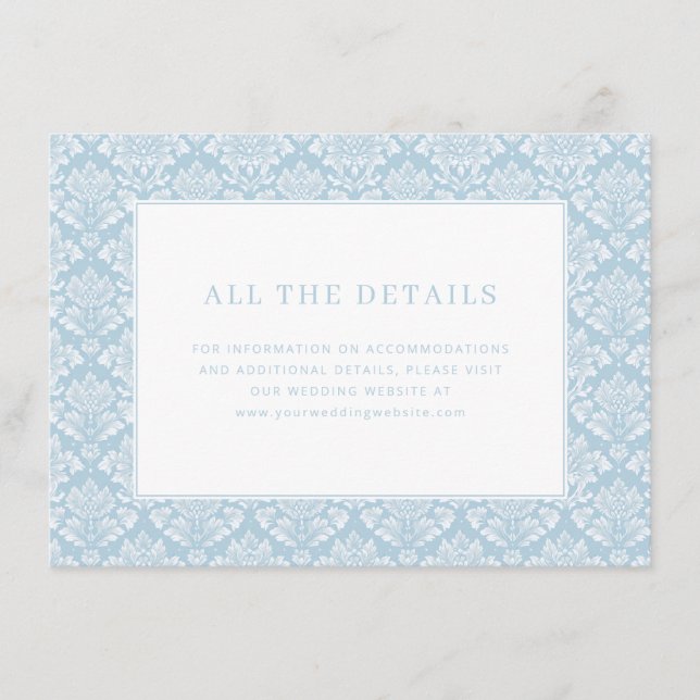 Tarjeta De Recepción Elegante Damasco Azul (Anverso)