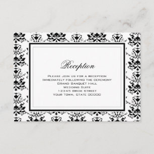 Tarjeta de recepción elegante de damasco blanco y 