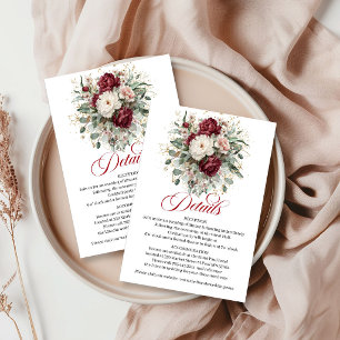 Tarjeta De Recepción Elegante Detalle Boho Floral Burgundy Eucalipto Do