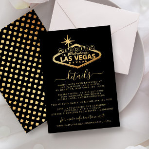 Tarjeta De Recepción Elegante Detalle de Boda de Destino de Las Vegas