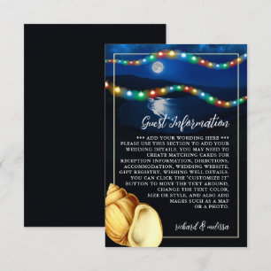 Tarjeta De Recepción Elegante Detalle de Boda en Playa con Luz Monada