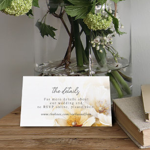 Tarjeta De Recepción Elegante detalle de flor de oro amarillo blanco
