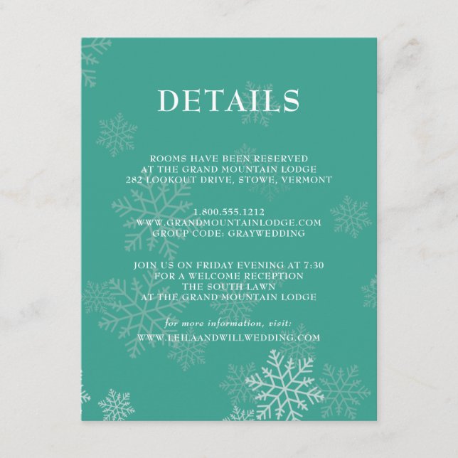 Tarjeta De Recepción Elegante detalles de la boda de invierno (Anverso)