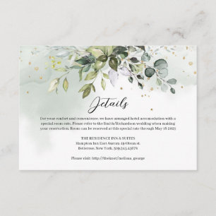 Tarjeta De Recepción Elegante detalles de oro de boho eucalipto verde