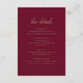 Tarjeta De Recepción Elegante detalles formales Boda de Borgoña de Oro