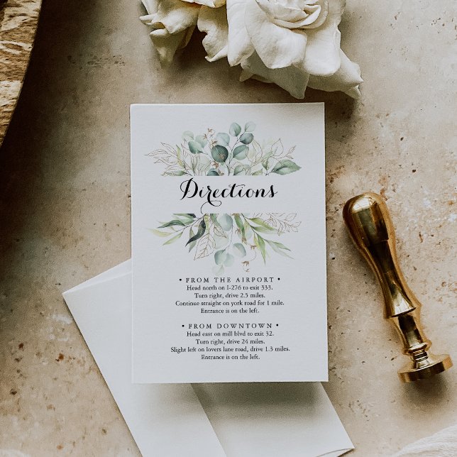 Tarjeta De Recepción Elegante dirección Boda de la vegetación dorada (Subido por el creador)