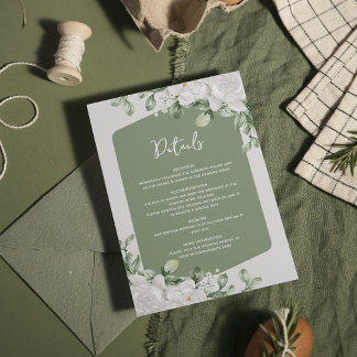 Tarjeta De Recepción Elegante diseño botánico sabio verde floral blanca
