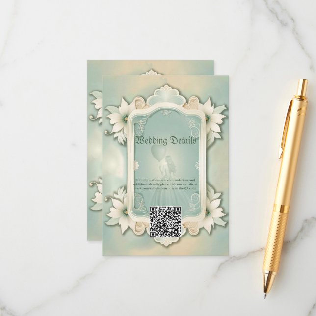 Tarjeta De Recepción Elegante diseño floral verde suave. (Anverso/Reverso In Situ)