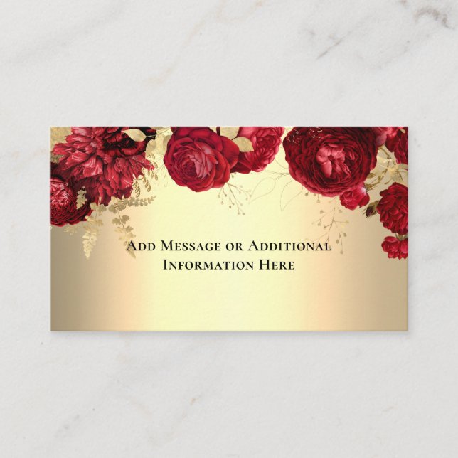 Tarjeta De Recepción Elegante dorado rojo floral (Anverso)