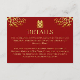 Tarjeta De Recepción Elegante dorado rojo floral detalles bodas chinos