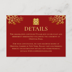 Tarjeta De Recepción Elegante dorado rojo floral detalles bodas chinos