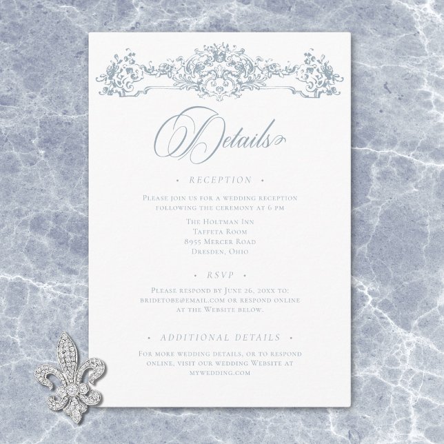 Tarjeta De Recepción Elegante Dusty Blue Chinoiserie Cherub Boda (Elegant Dusty Blue Chinoiserie Cherub Wedding Enclosure Card)