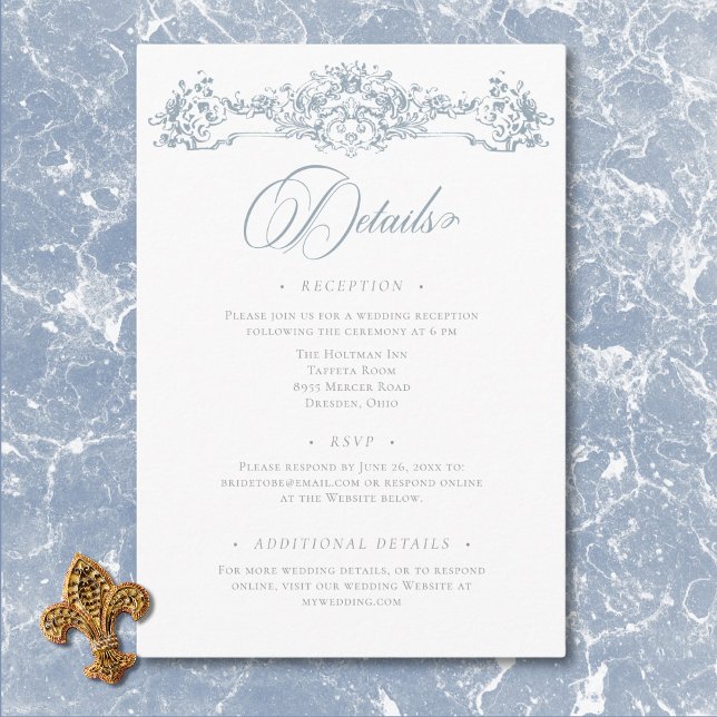 Tarjeta De Recepción Elegante Dusty Blue Chinoiserie Cherub Boda (Elegant Dusty Blue Chinoiserie Cherub Wedding Enclosure Card)