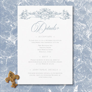 Tarjeta De Recepción Elegante Dusty Blue Chinoiserie Querubín Boda