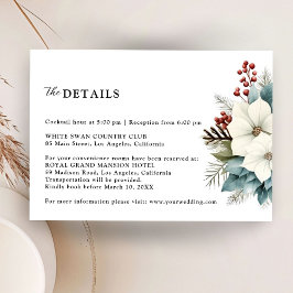 Tarjeta De Recepción Elegante Dusty Blue Floral Winter Wedding Detalles