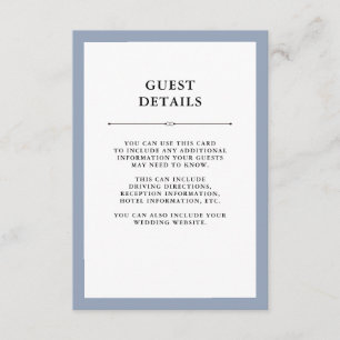 Tarjeta De Recepción Elegante Dusty Blue Guest Details