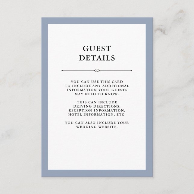 Tarjeta De Recepción Elegante | Dusty Blue Guest Details (Anverso)