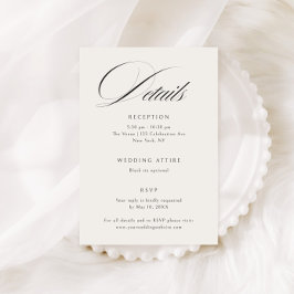 Tarjeta De Recepción Elegante Ecru Black Calligraphy Boda Details