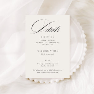 Tarjeta De Recepción Elegante Ecru Black Calligraphy Boda Details