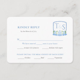 Tarjeta De Recepción Elegante Elección De Comida Boda Azul Y Blanco RSV