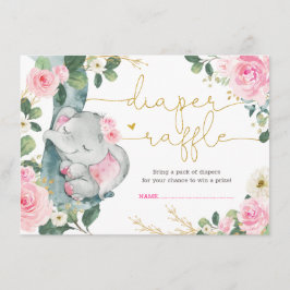 Tarjeta De Recepción Elegante Elefante Floral Rosa Ducha Diaper Raffle