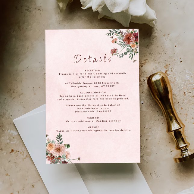 Tarjeta De Recepción Elegante en detalles Bodas de los tonos rosas de o (Subido por el creador)