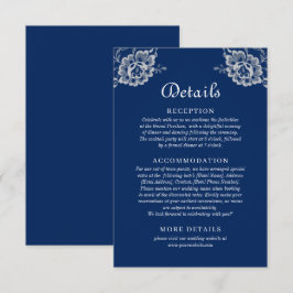 Tarjeta De Recepción Elegante encaje floral sobre Boda azul de la marin