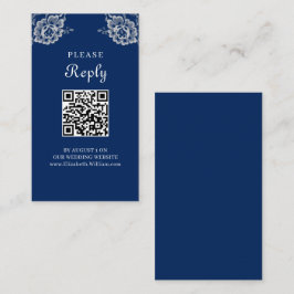 Tarjeta De Recepción Elegante encaje floral sobre Boda azul de la marin