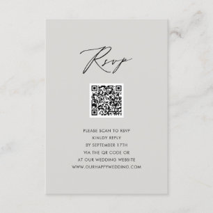 Tarjeta De Recepción Elegante escritura moderna gris simple QR RSVP de