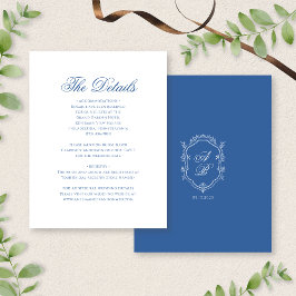 Tarjeta De Recepción Elegante Escudo de Monograma Azul Boda de escritur
