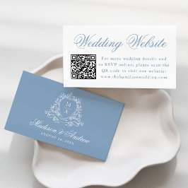 Tarjeta De Recepción Elegante Escudo floral azul Boda sitio web código 