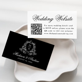 Tarjeta De Recepción Elegante Escudo floral negro Boda sitio web código