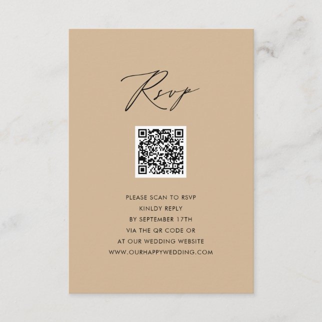 Tarjeta De Recepción Elegante estilo beige moderno guión simple matrimo (Anverso)